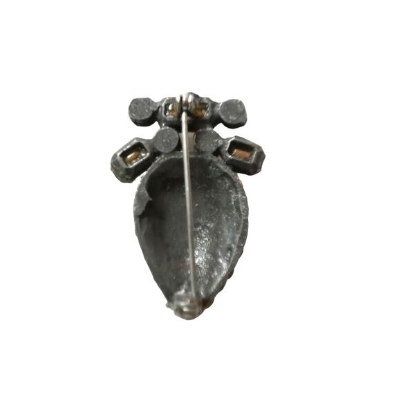 Vintage Teardrop Brooch Clear Rhinestones Pewter Tone VTG - Picture 3 of 12